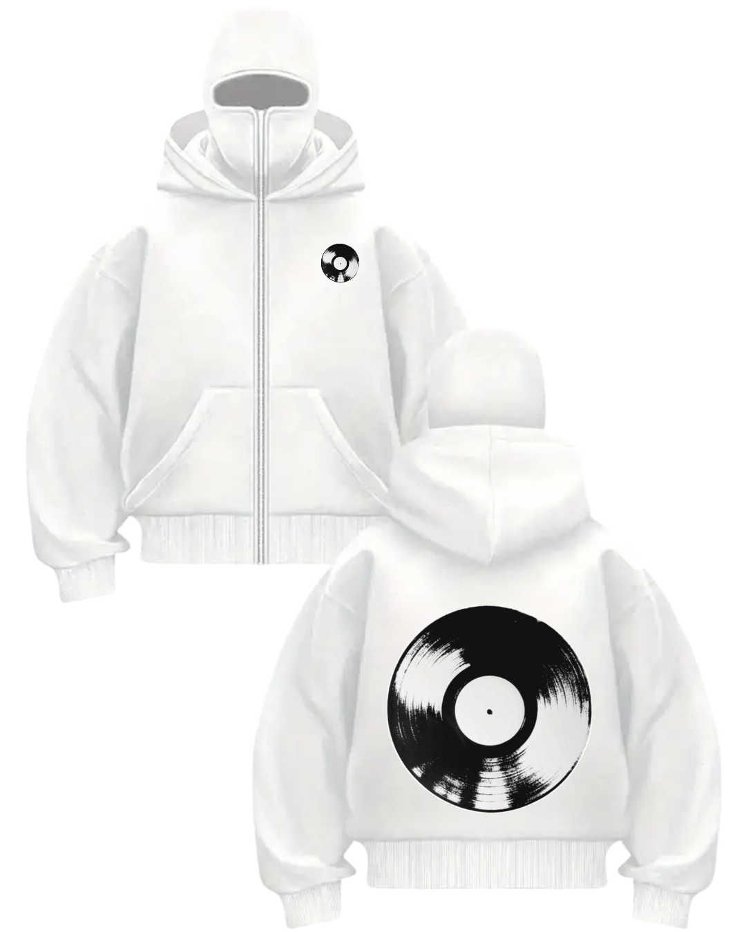 Beyaz Unisex Kar Maskeli CD Baskılı Oversize Hırka