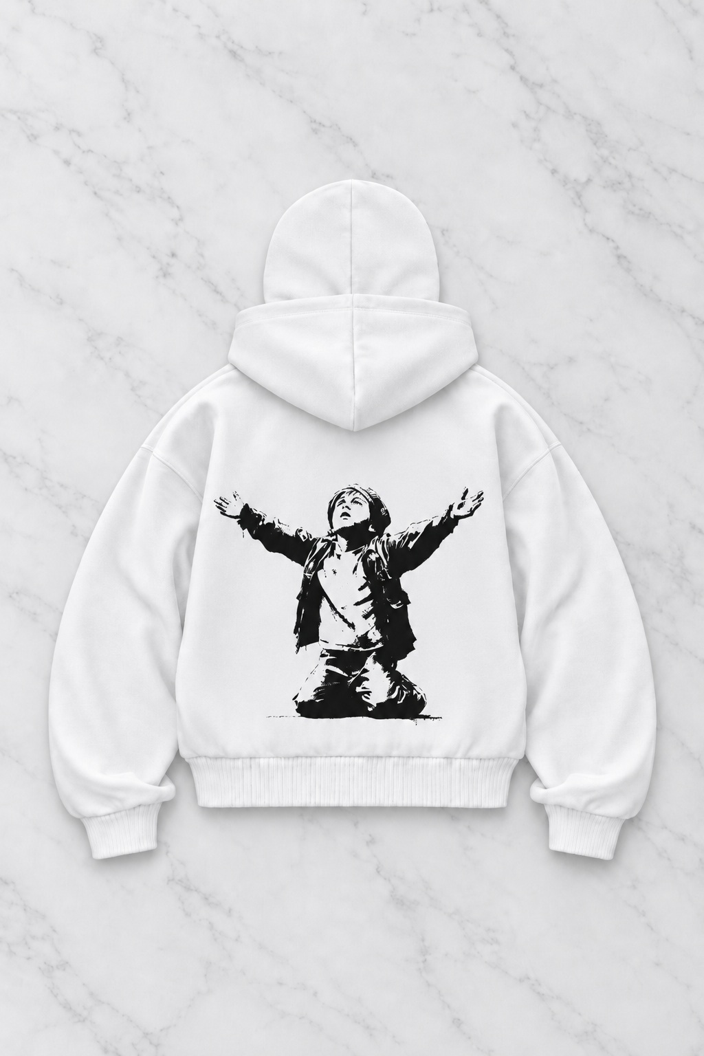 Beyaz Unisex Kar Maskeli Redemption Baskılı Oversize Hırka