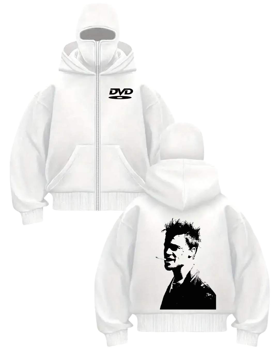 Beyaz Unisex Kar Maskeli Tylor DVD Baskılı Oversize Hırka