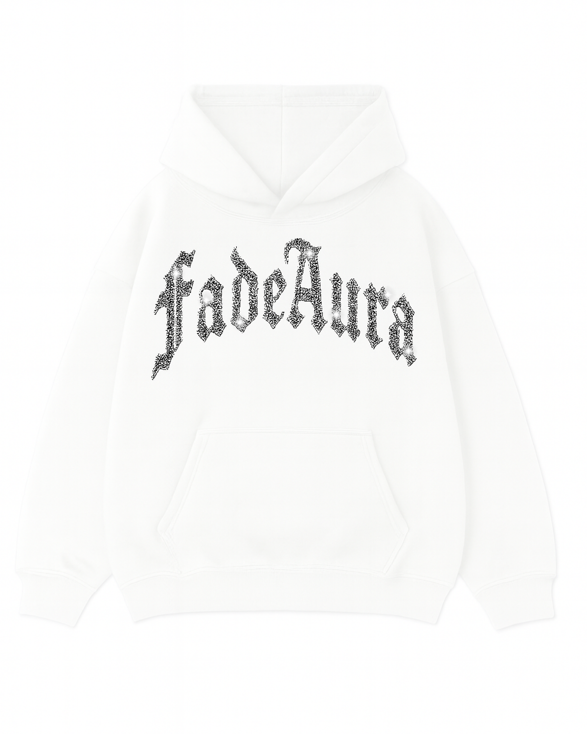 Beyaz Unisex Oversize Beyaz FadeAura Parıltılı Taş Baskılı Sweatshirt