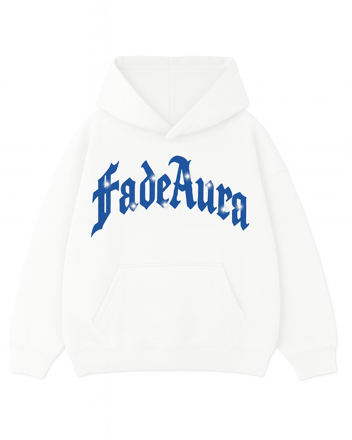 Beyaz Unisex Oversize Mavi FadeAura Parıltılı Taş Baskılı Sweatshirt