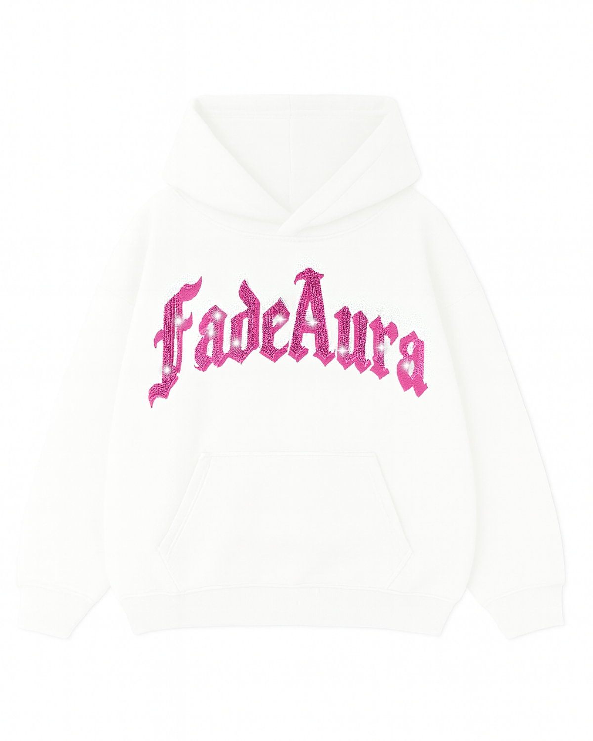 Beyaz Unisex Oversize Pembe FadeAura Parıltılı Taş Baskılı Sweatshirt