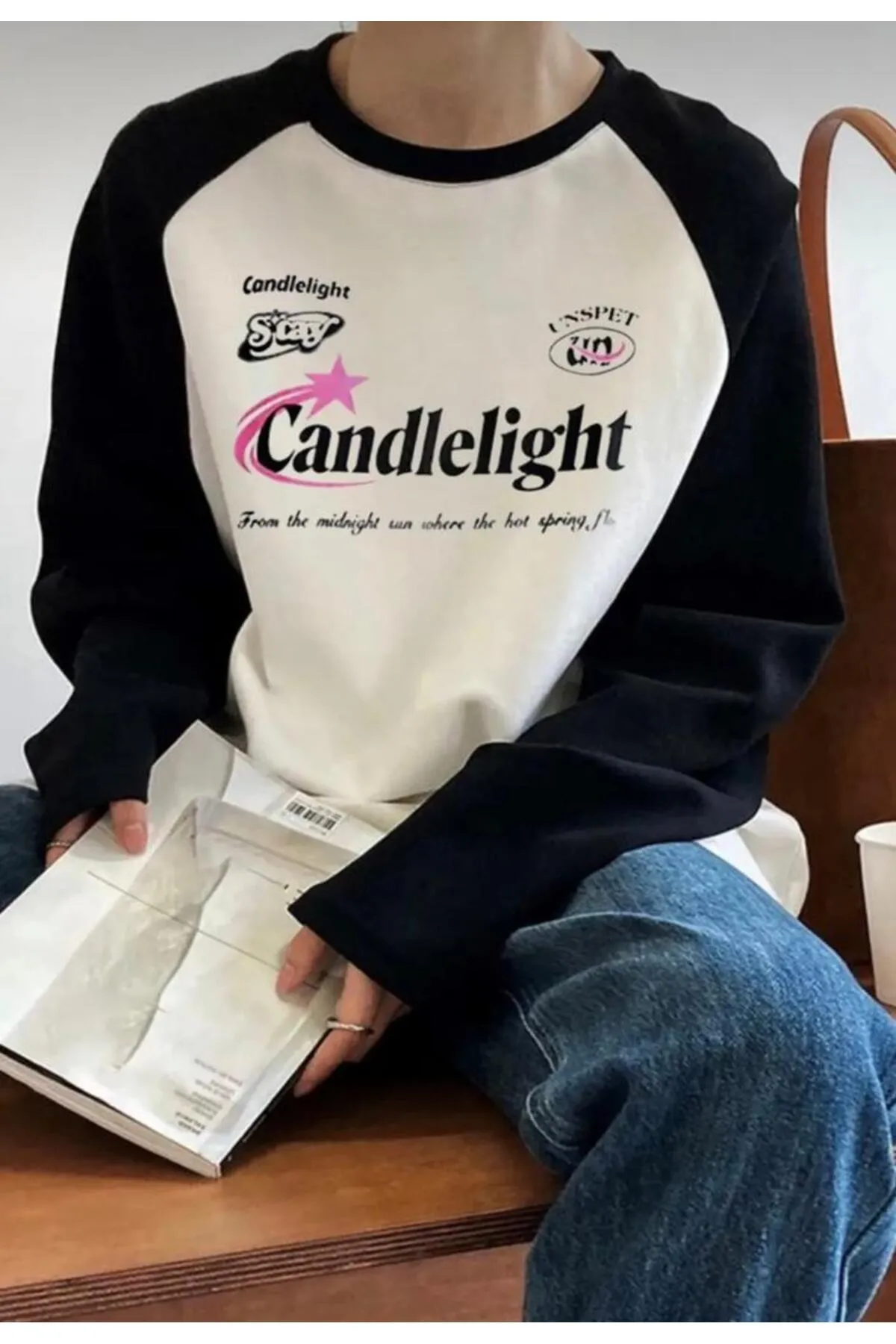 Beyaz Unisex Reglan Candlelight Uzun Kol T-Shirt