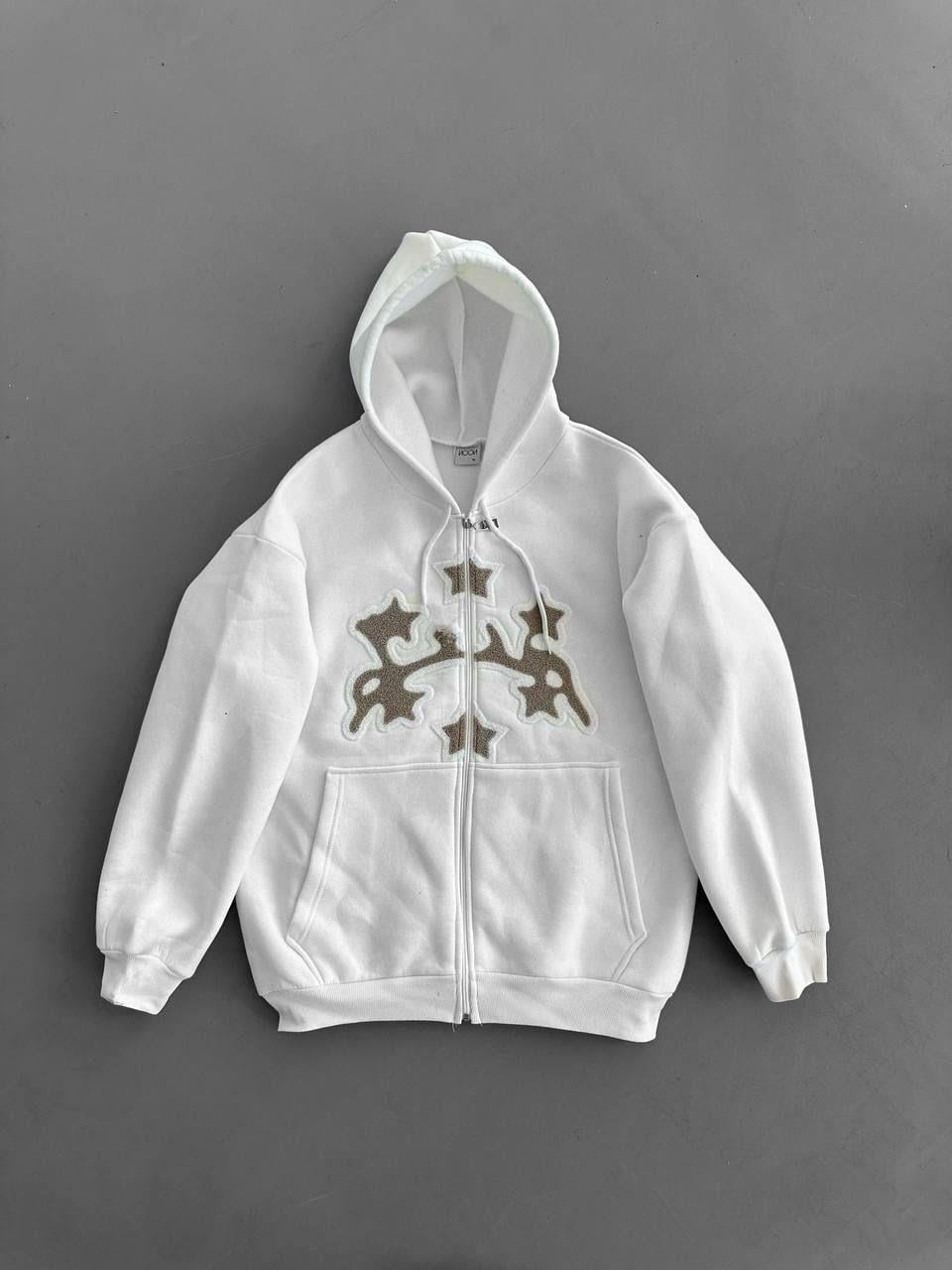 Beyaz Unisex Süzene Kabartmalı Oversize Hırka