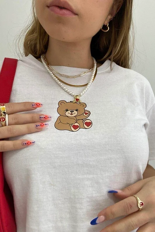 Beyaz Unisex Sweat Bear Crop