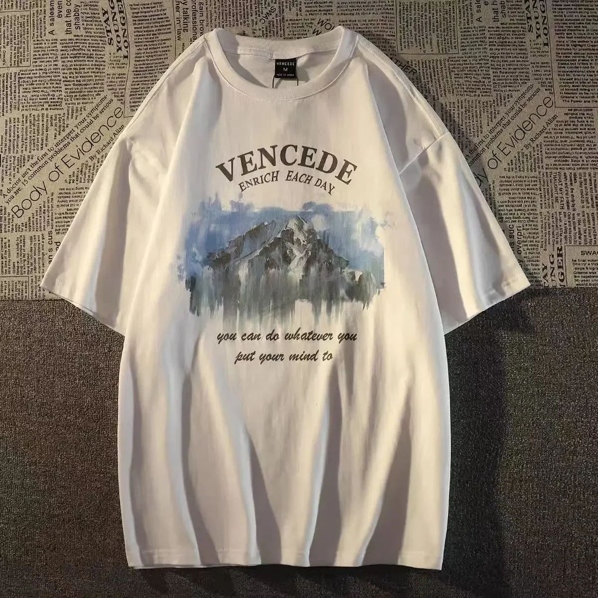 Beyaz Vencede Baskılı Kısa Kol Oversize T-Shirt