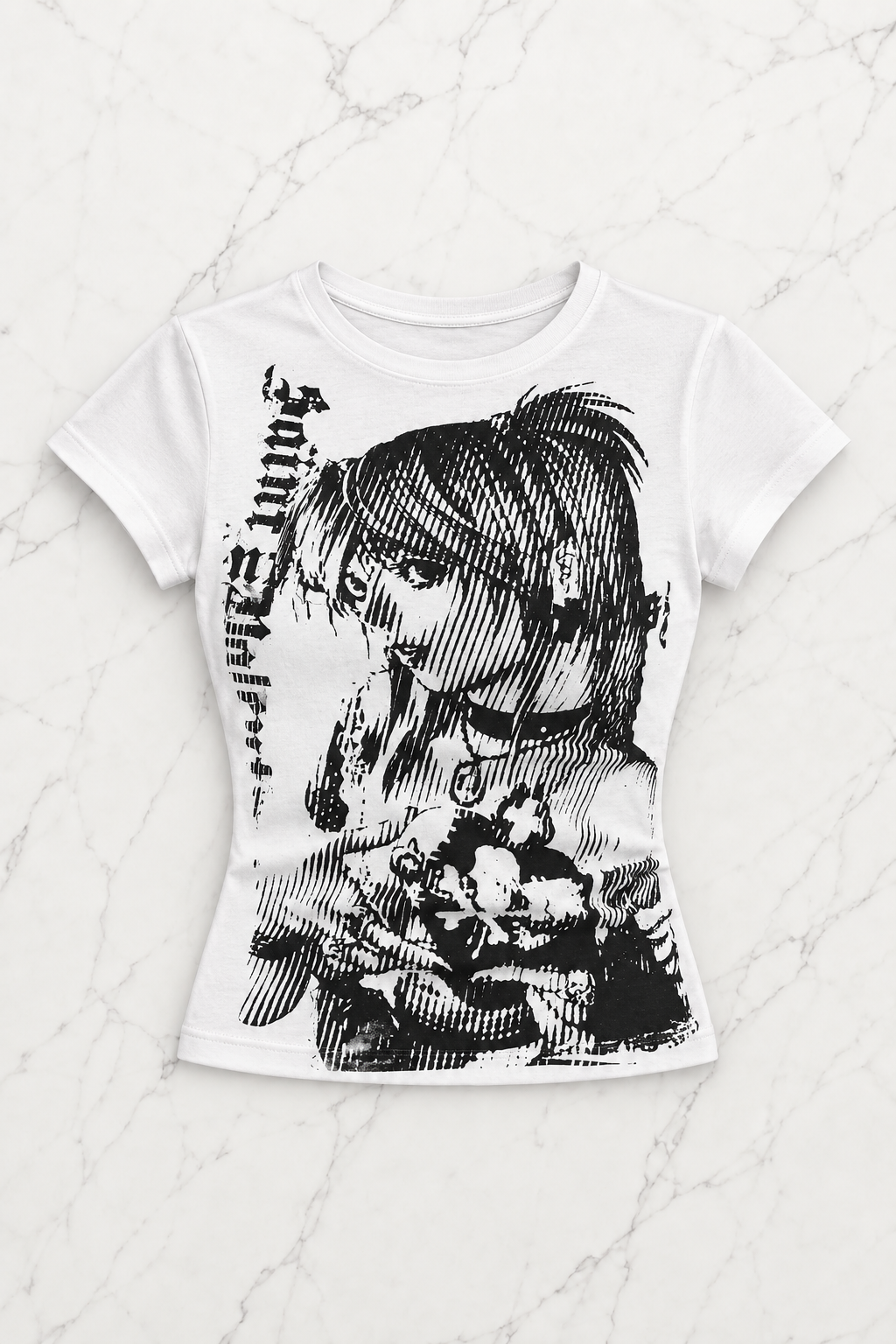 Beyaz Vintage Anime Misa Amane Saint Kısa Kollu Crop
