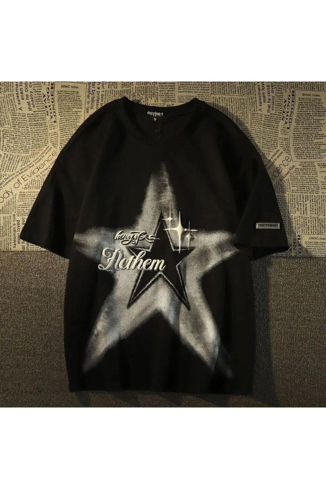 Black Star Detail Oversize Unisex T-shirt