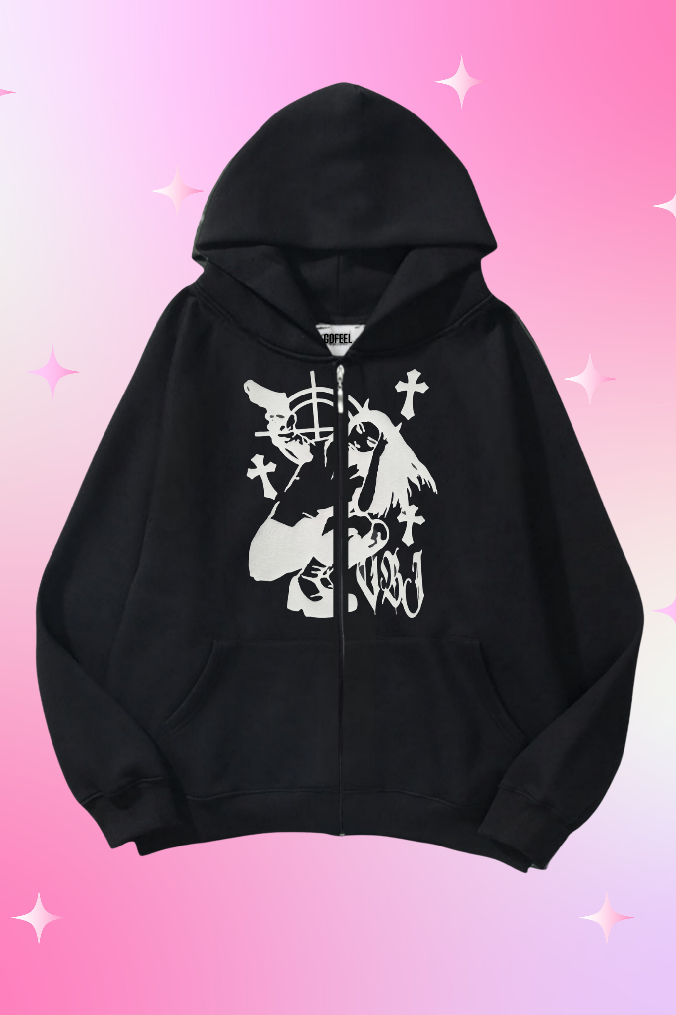 Blood Girl Siyah Kapüşonlu Oversize Unisex Hırka