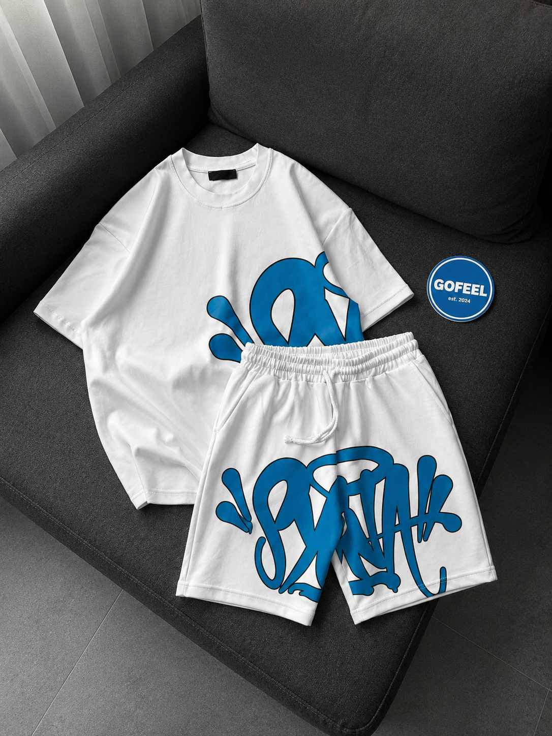 Blue Graffiti Beyaz Unisex T-shirt & Şort Takım