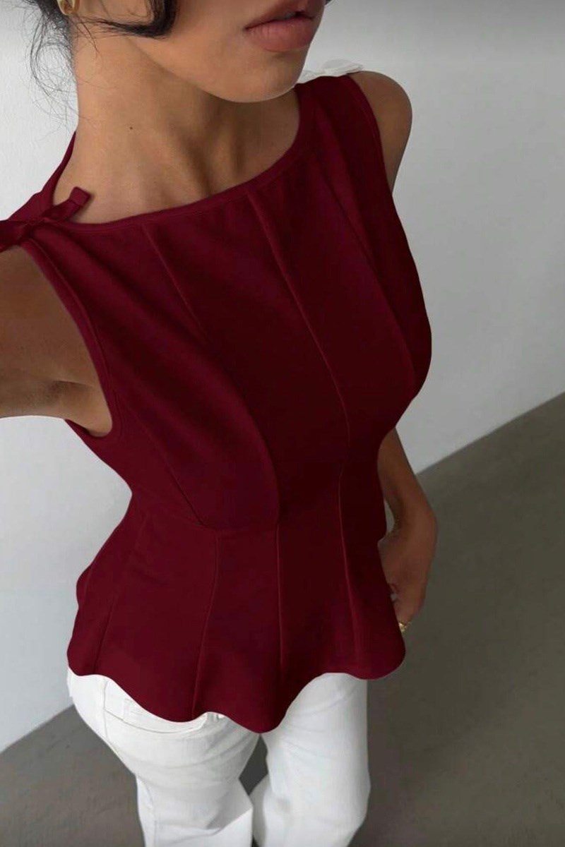 Bordo Fiyonk Detaylı Parçalı Bluz