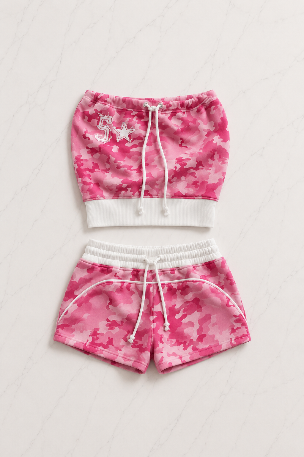 Camo Pembe Kamuflaj Straplez Şort Alt Üst Takım