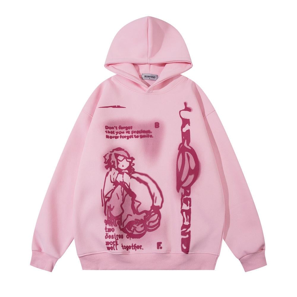 Cartoon Figure Detail Oversize Unisex Sweatshirt