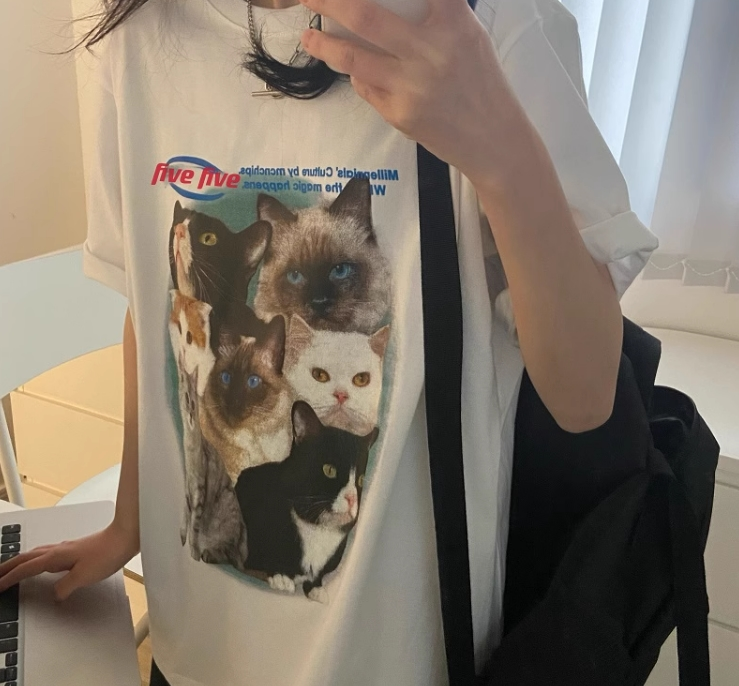 Cat Five Detaylı Oversize Unisex Beyaz T-shirt