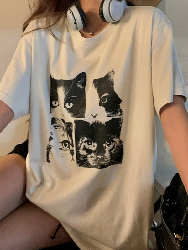 Cat Print Oversize Unisex T-shirt