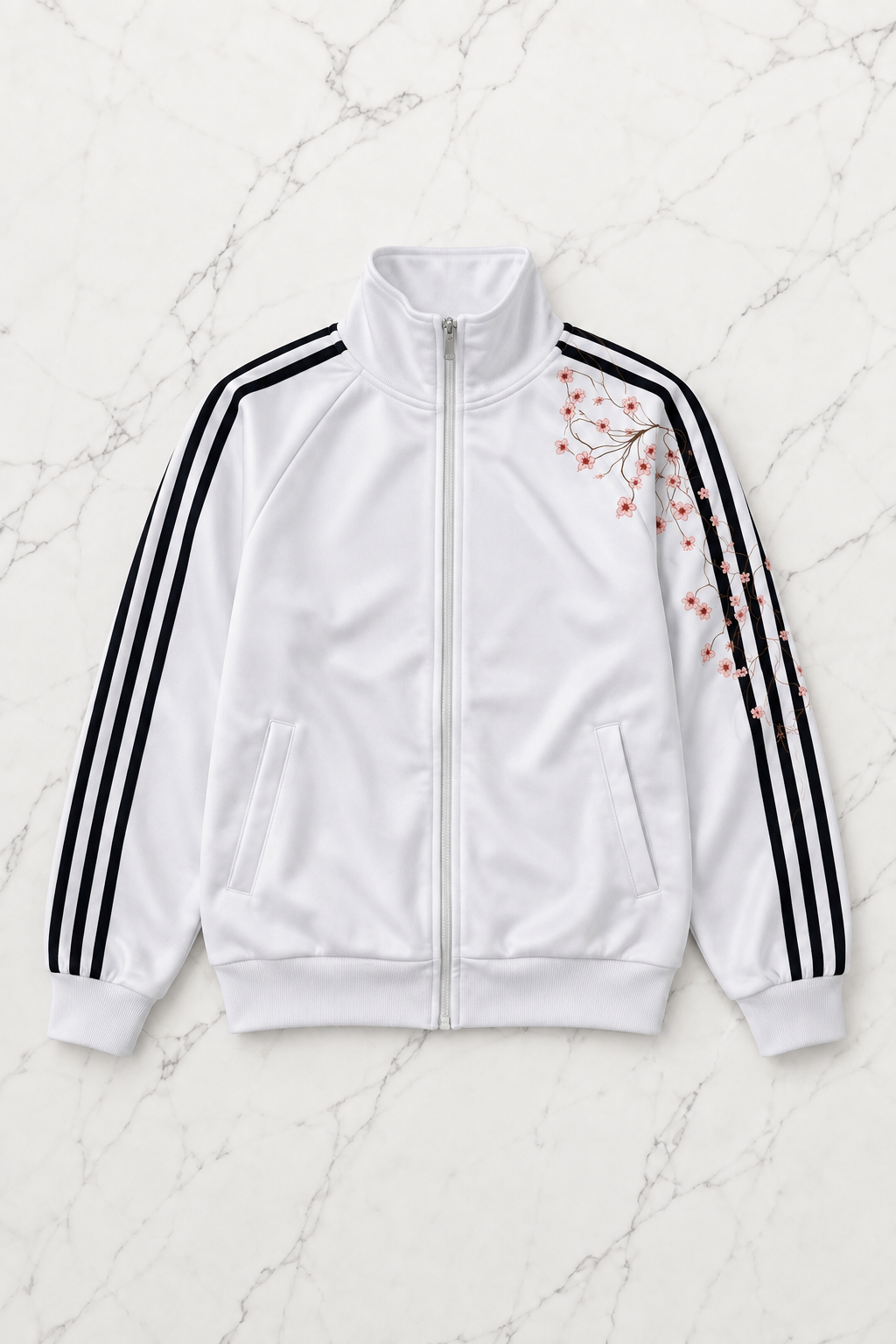 Çizgili Flower Beyaz Oversize Unisex Ceket