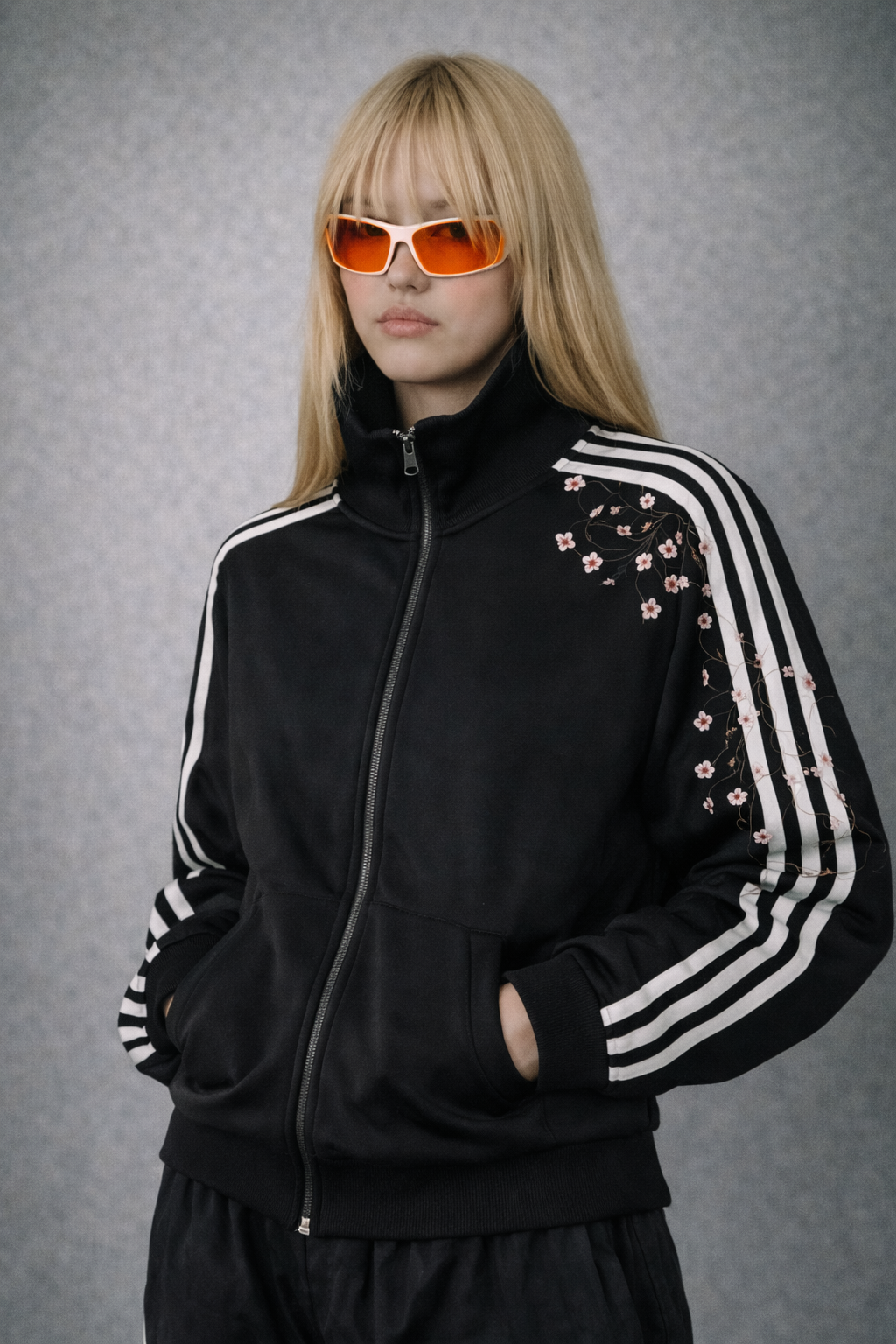 Çizgili Flower Siyah Oversize Unisex Ceket