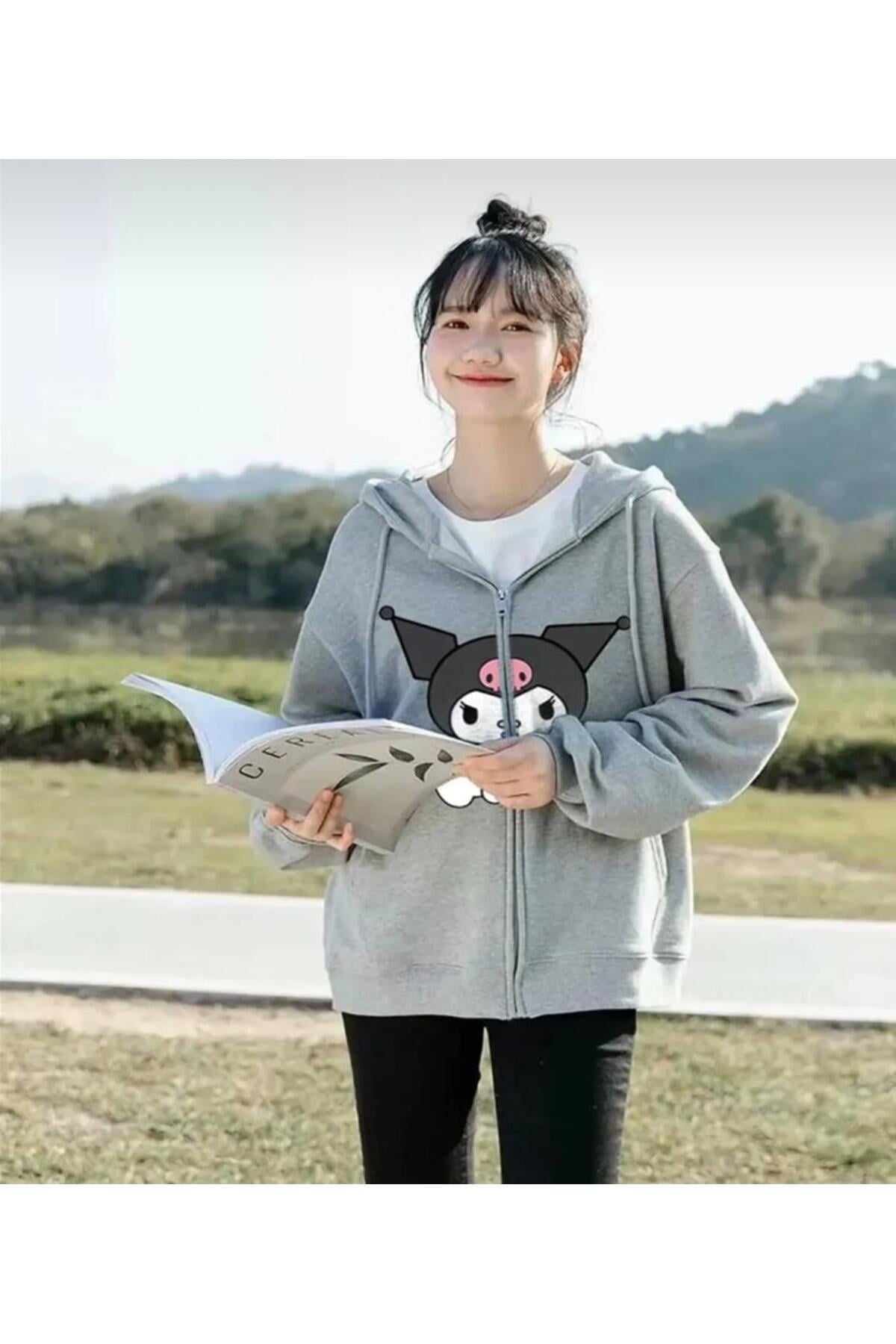Cute Kuromi Detail Oversize Unisex Sweatshirt