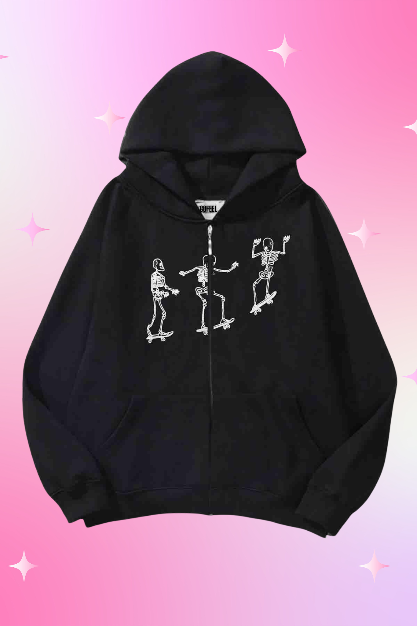 Dancing Skeleton Siyah Kapüşonlu Oversize Unisex Hırka