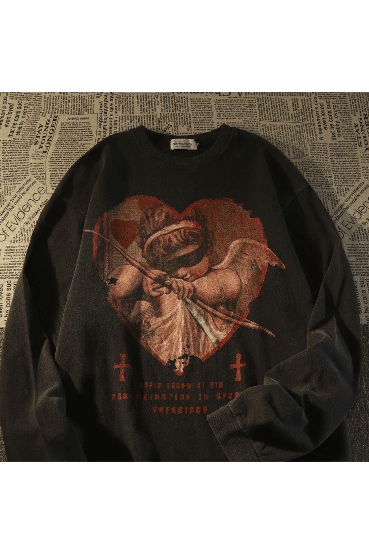 Dark Angel Detail Oversize Unisex Sweatshirt