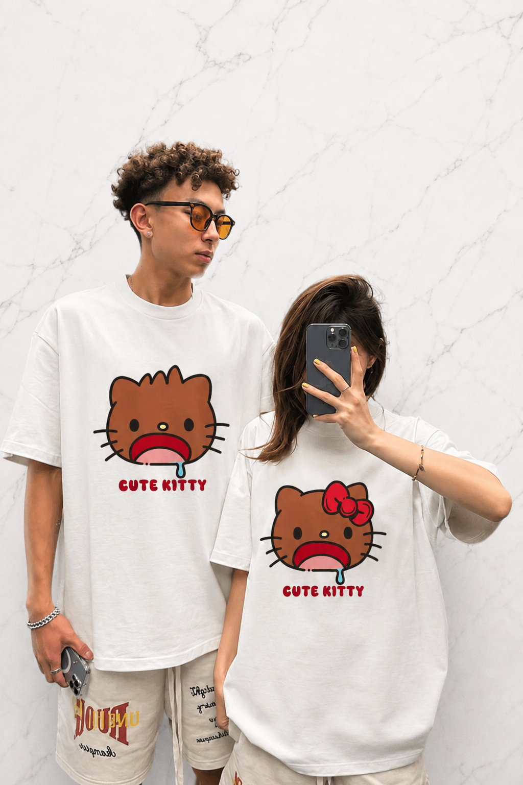 (Erkek) Cute Kitty Oversize Unisex T-shirt