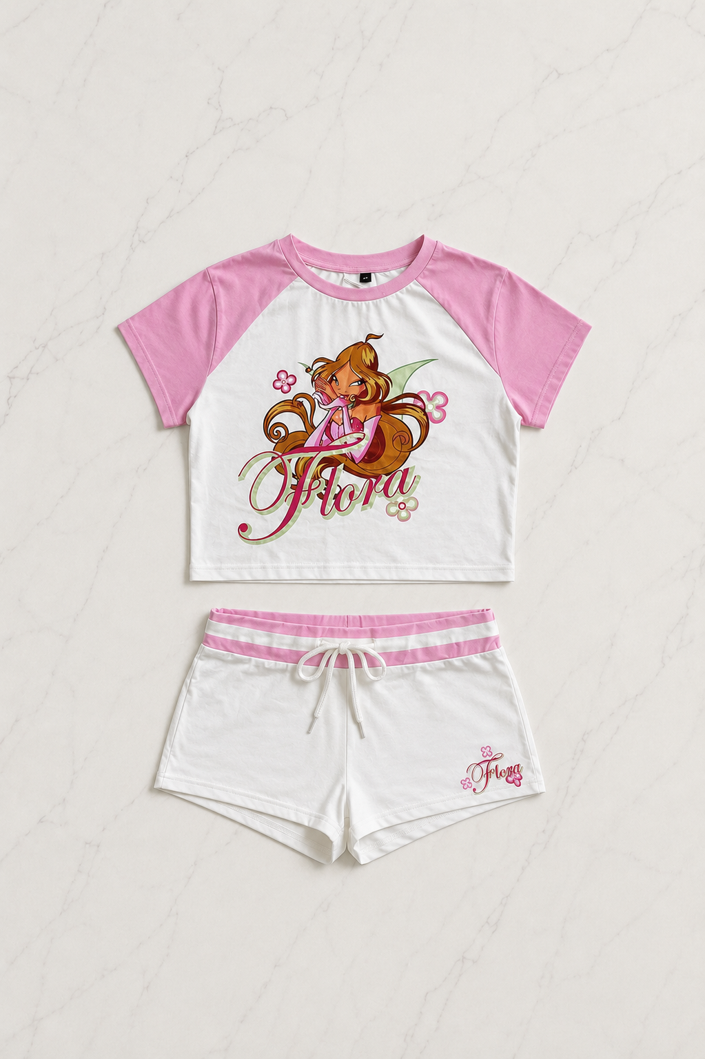 Flora Pembe Şort T-shirt Takım