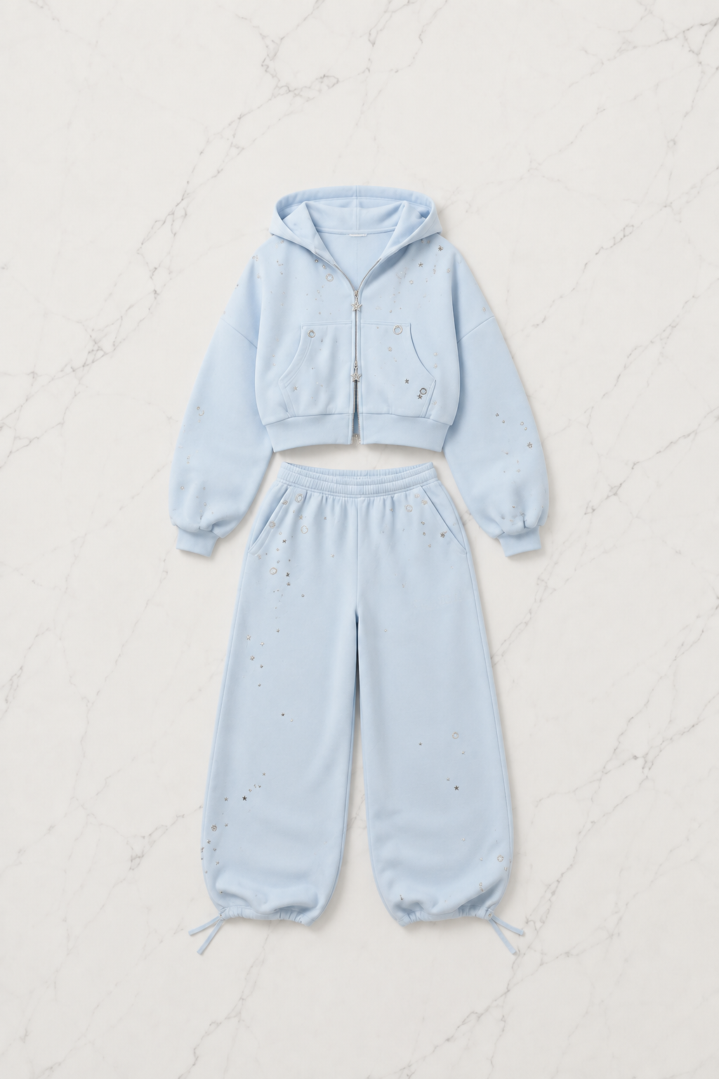 Glithch Eyelet Oversize Blue Eşofman Takımı