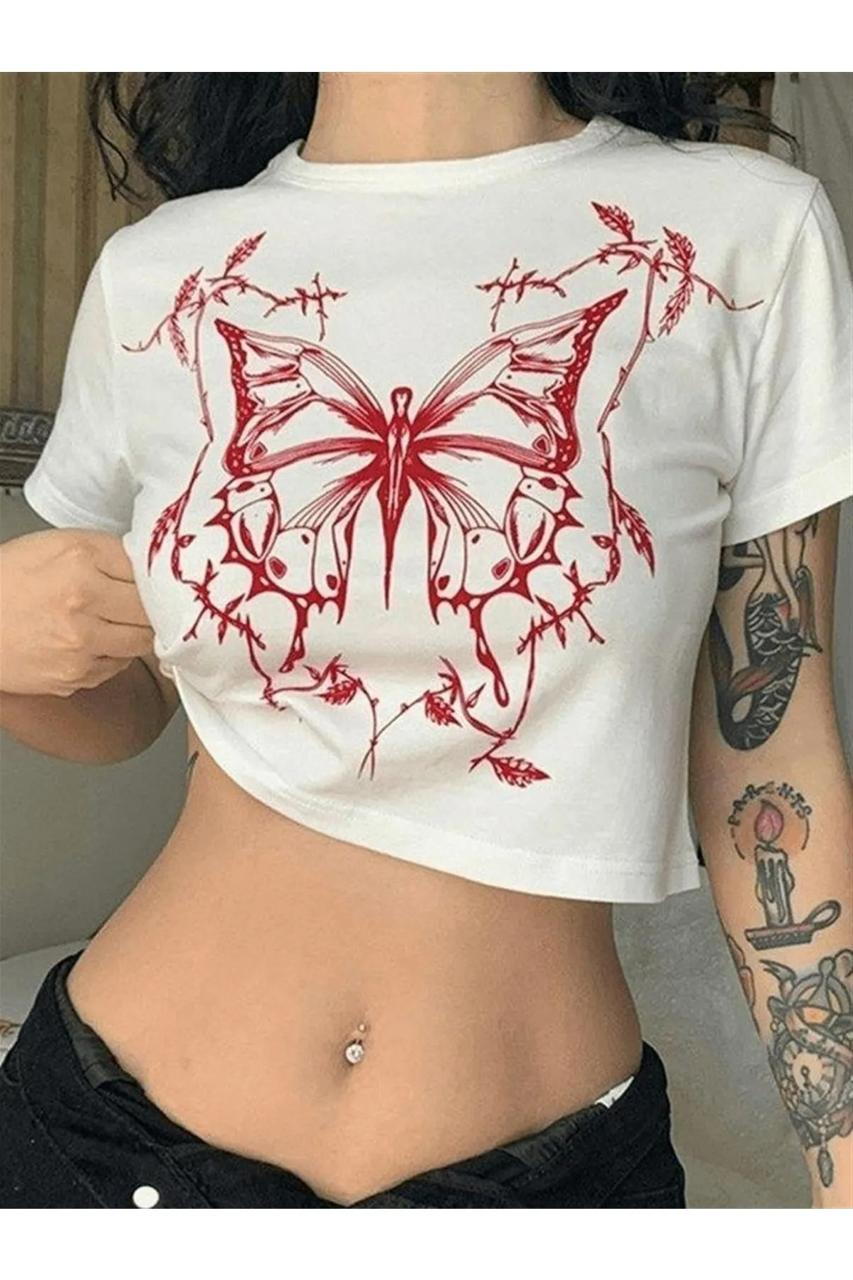Gothic Butterfly Detail Crop Top