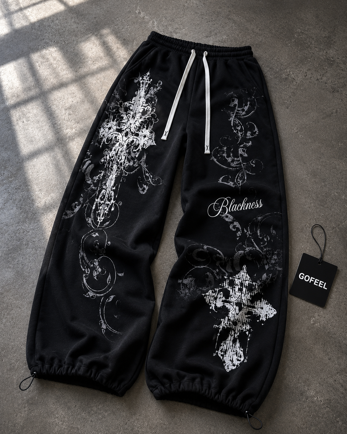Gothic Rose Detaylı Baggy Unisex Eşofman Altı