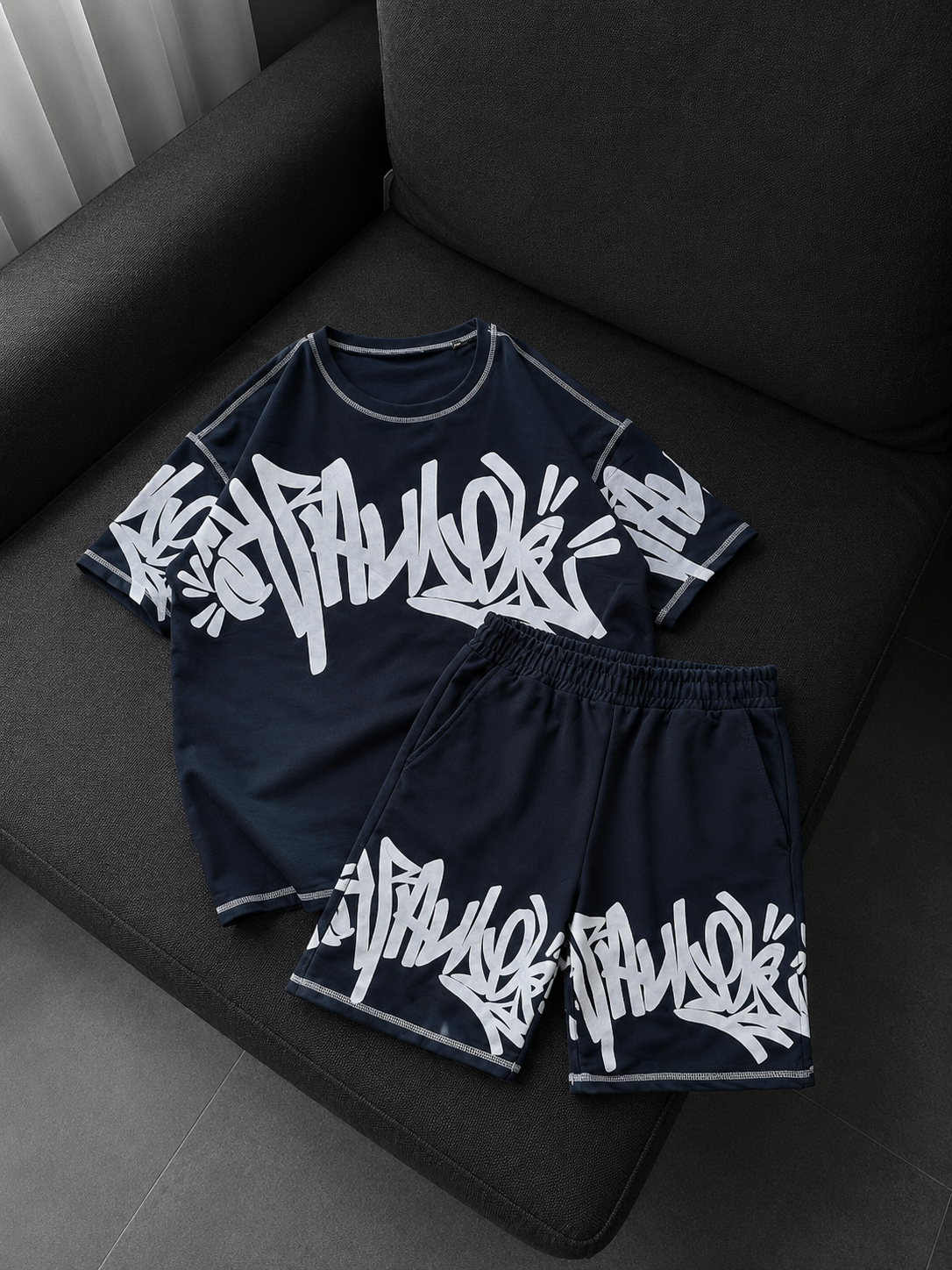 Graffiti Tag Midnight Navy T-shirt & Şort Takım
