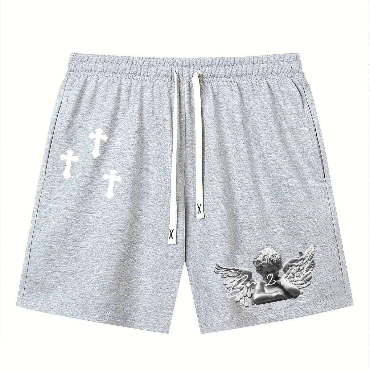 Gri Angel Statue Baskılı Şort