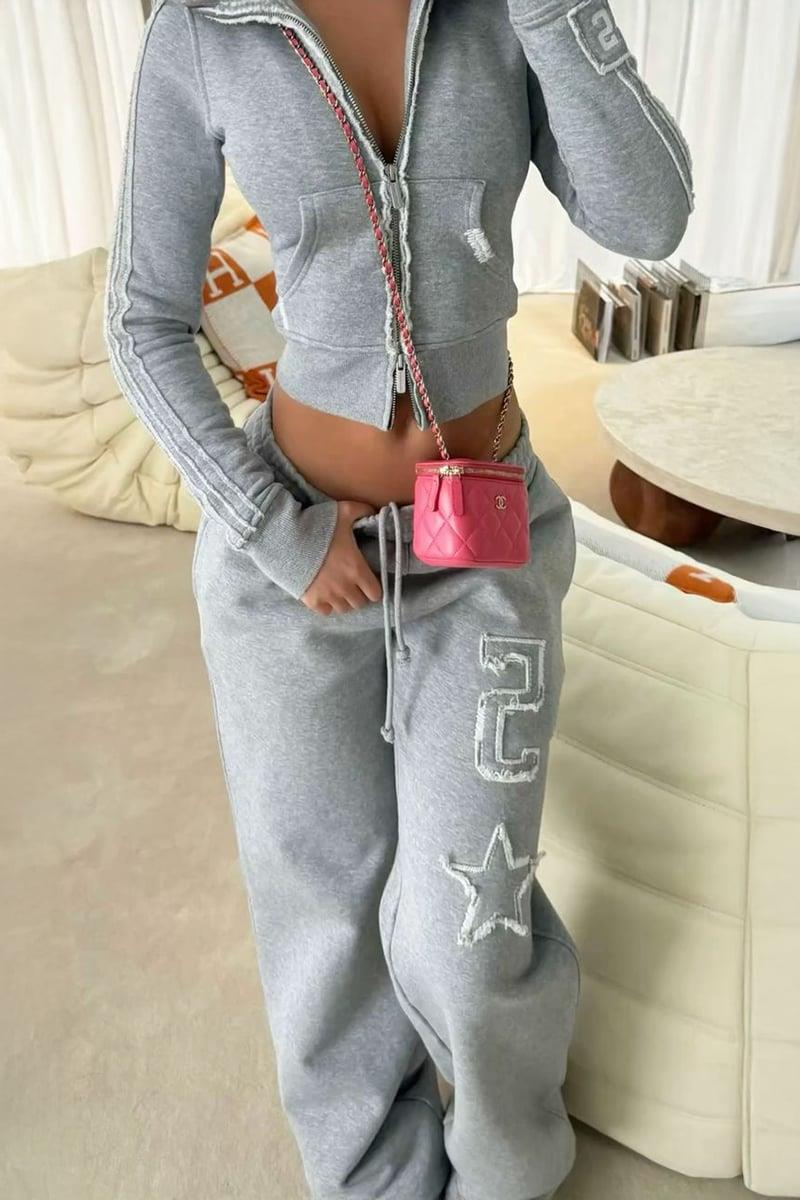 Gri Melanj 2 Star Y2K Pijama Takımı