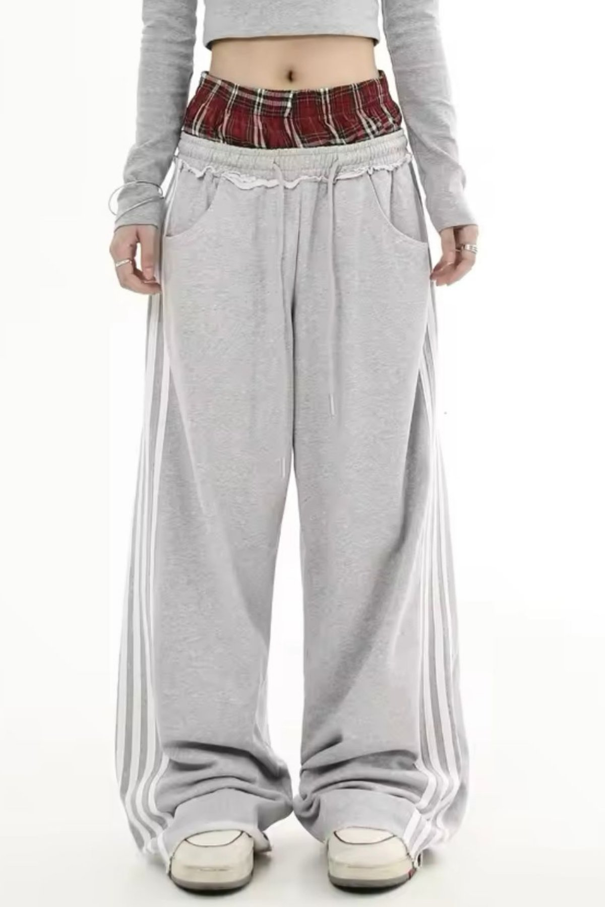 Gri Melanj Şeritli Fake Boxer Eşofman