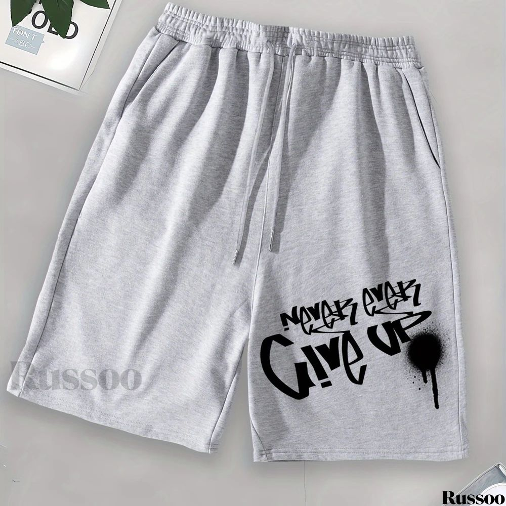 Gri Never Ever Give Up Baskılı Şort