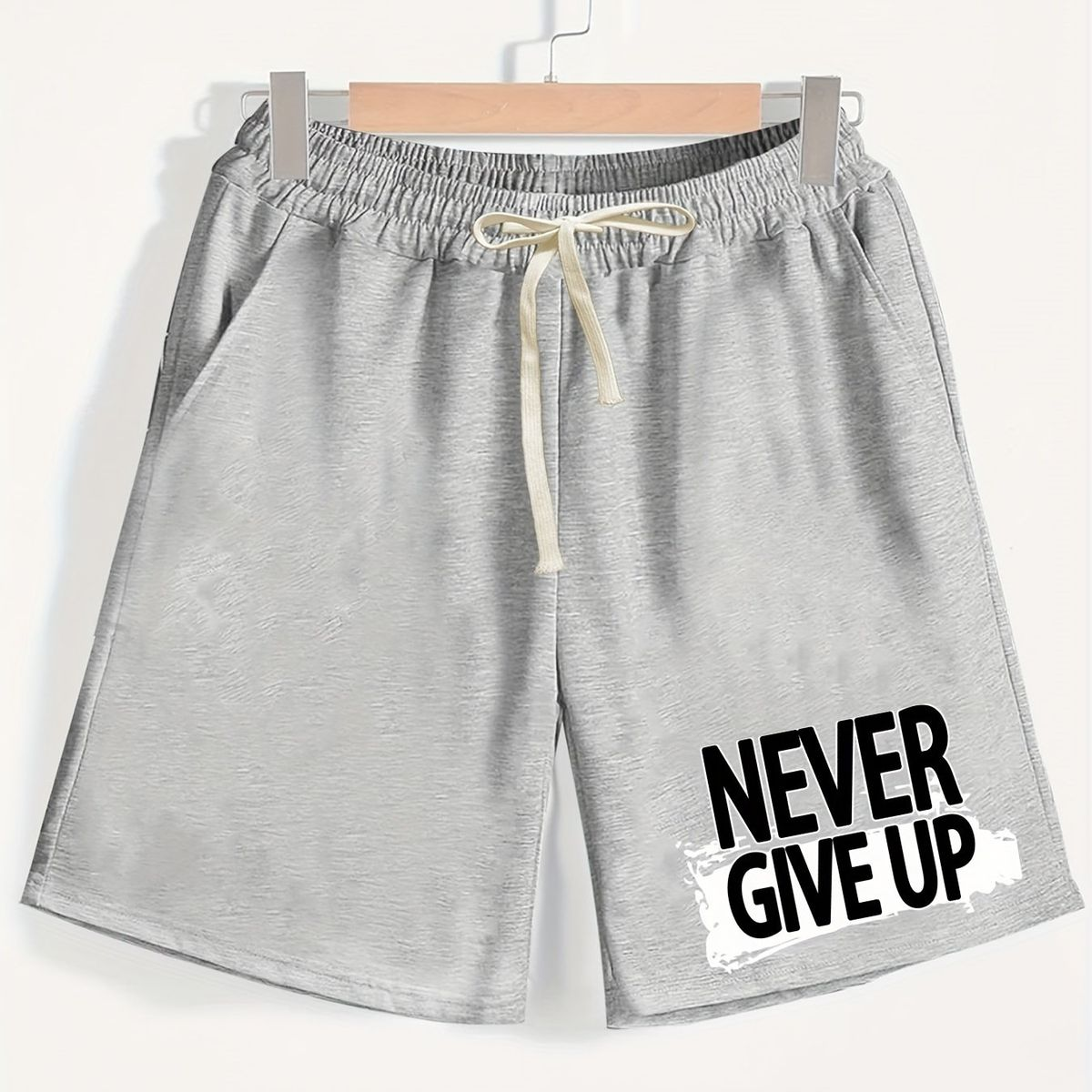 Gri Never Give Up Baskılı Şort