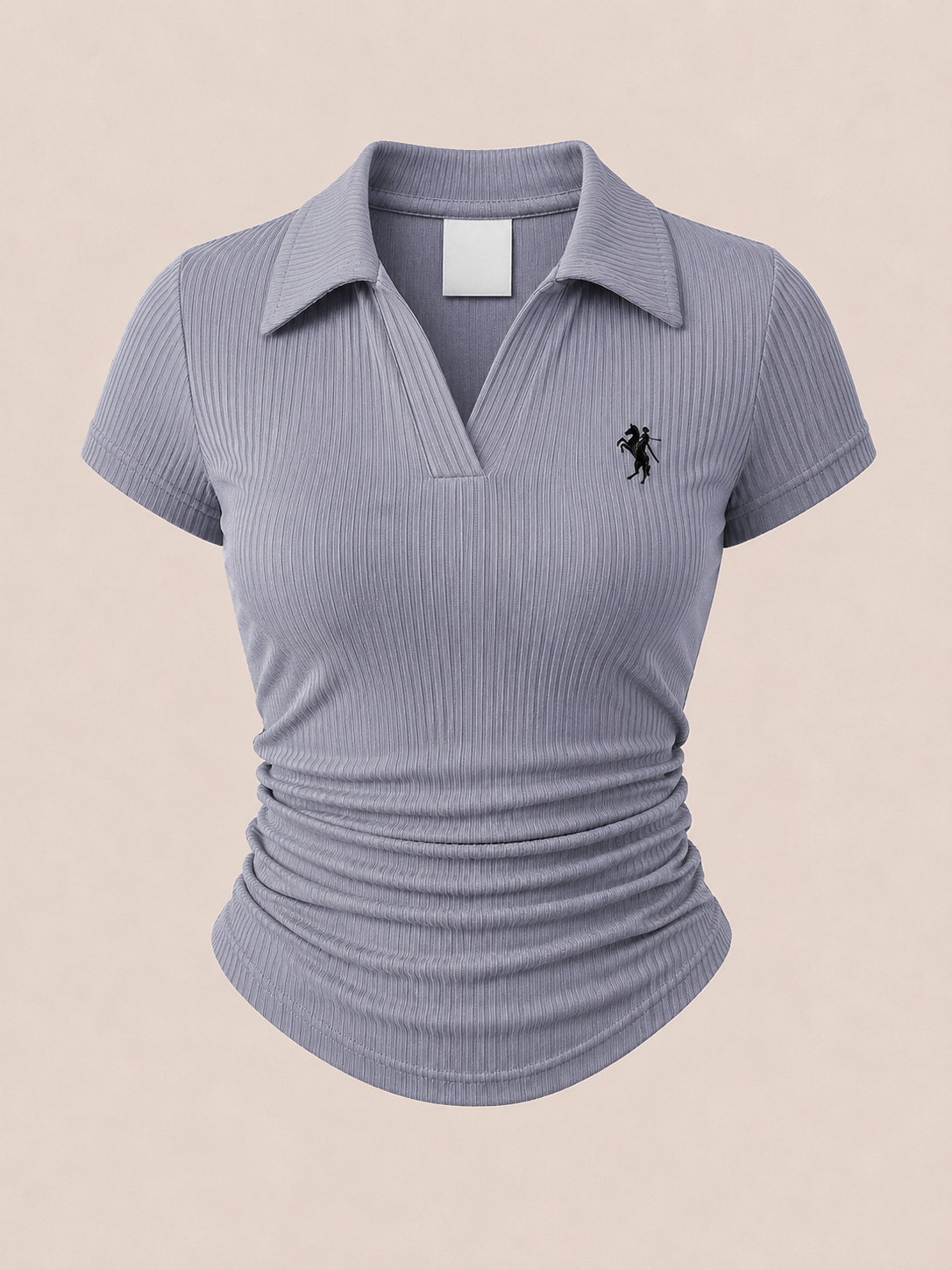 Gri Polo Yaka Fitilli Likralı Bluz