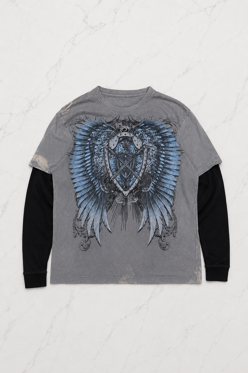 Gri Wing & Shield Gotik Siyah Kollu Unisex Sweatshirt