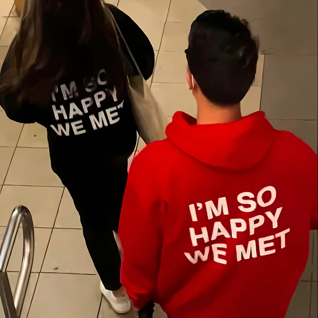 Happy to Met Kırmızı Siyah Oversize Sweatshirt
