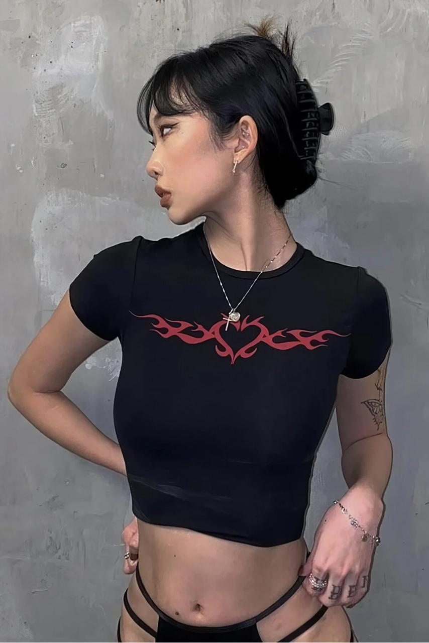Heart Legend Detail Siyah Crop Top