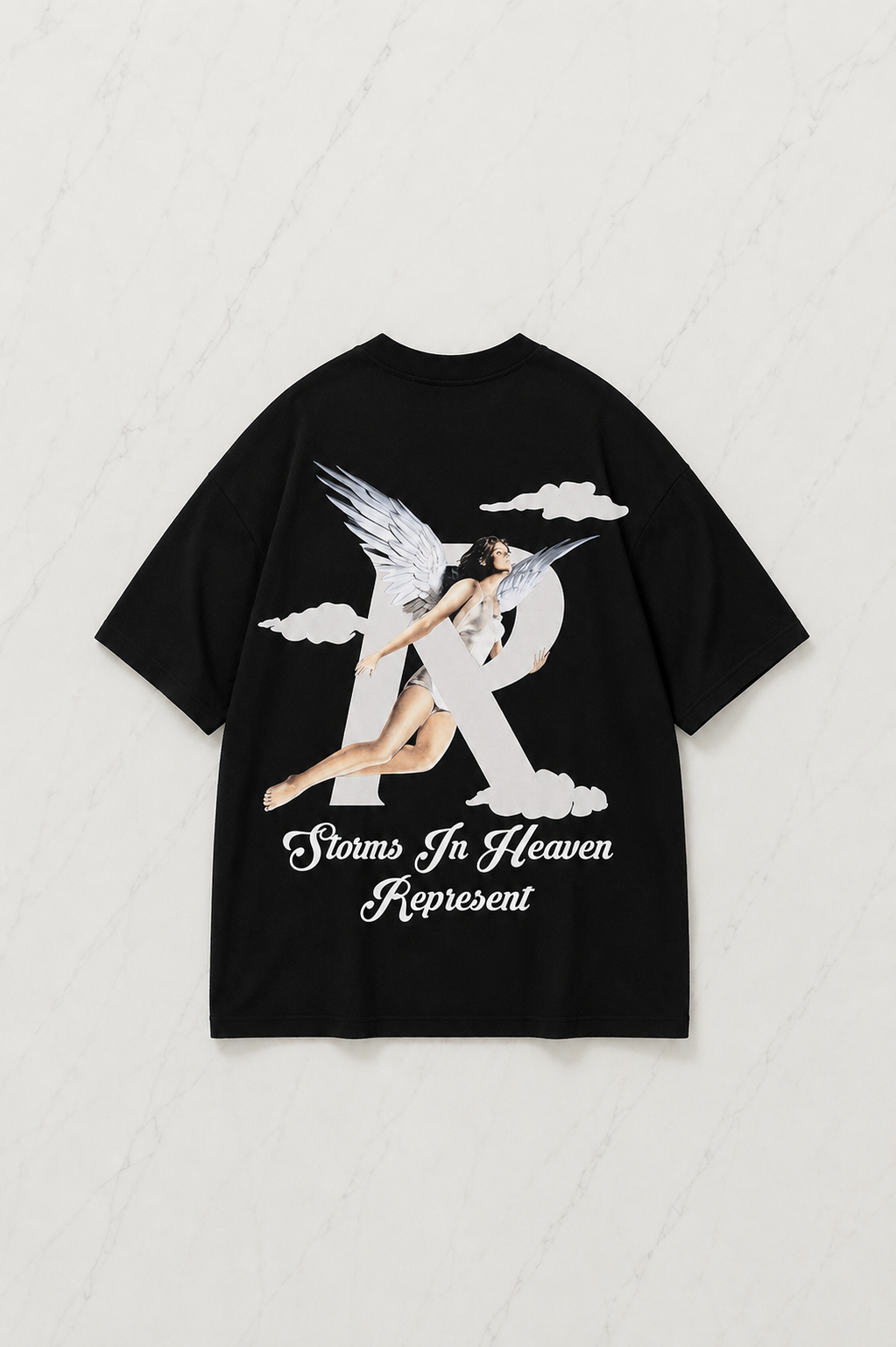 Heaven Angel Oversize Unisex Siyah T-shirt