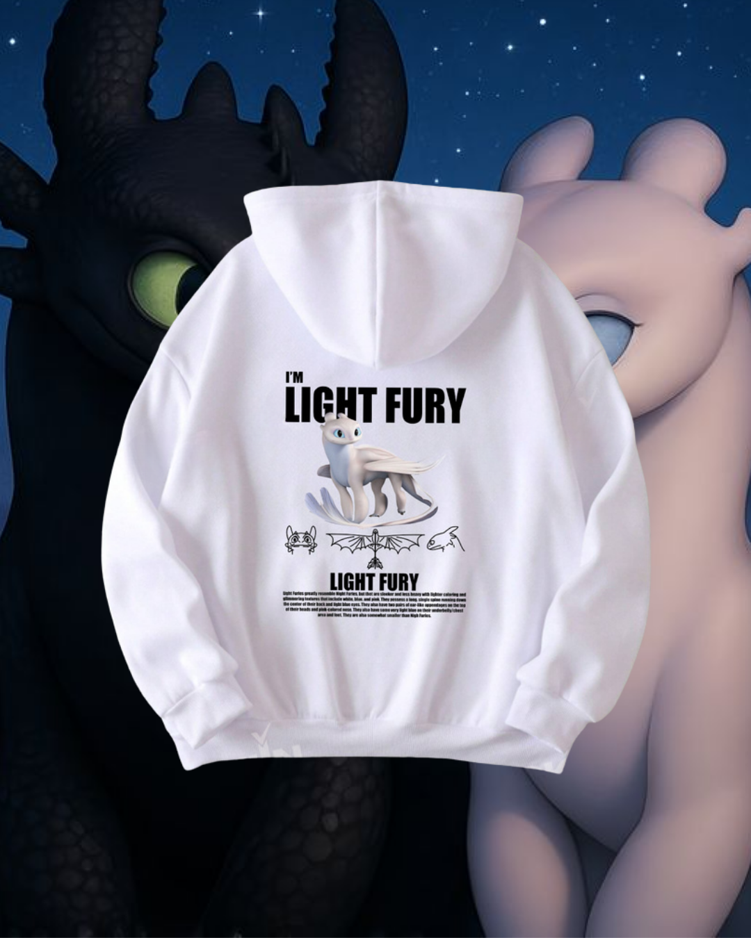 I'M Light Fury Beyaz Kapüşonlu Oversize Sweatshirt