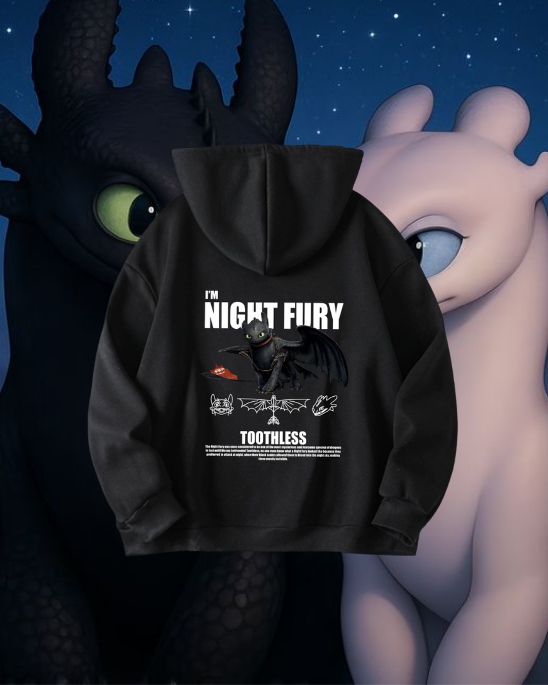 I'M Night Fury Siyah Kapüşonlu Oversize Sweatshirt