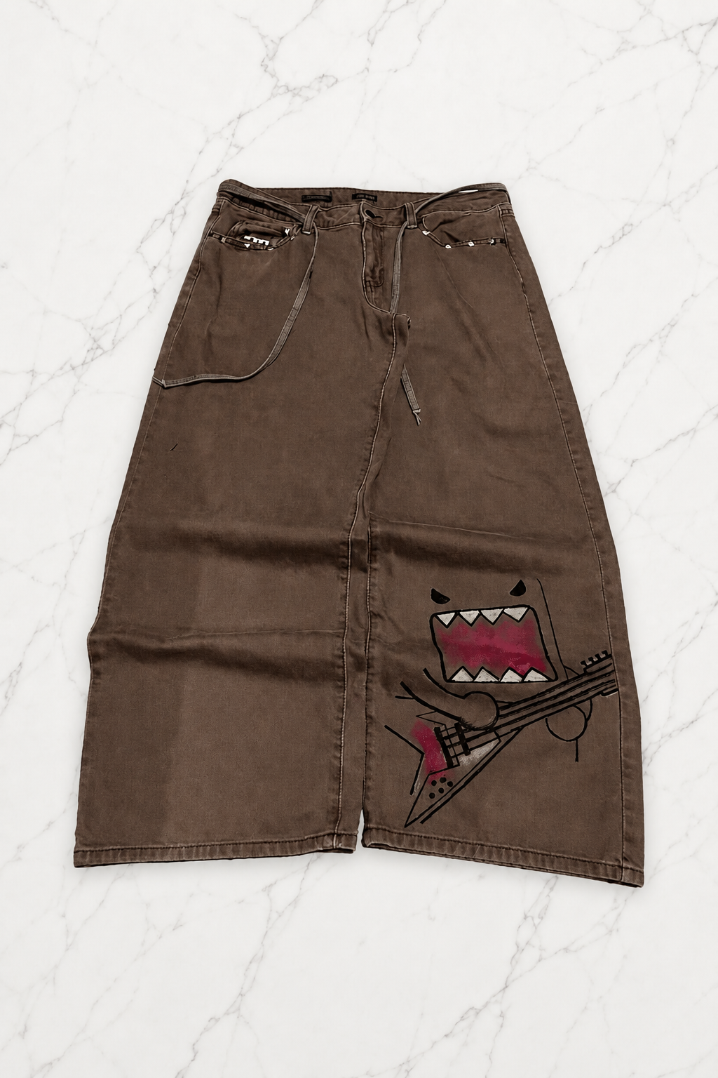 Kahverengi Domo-Kun Y2K Unisex Baggy Pantolon