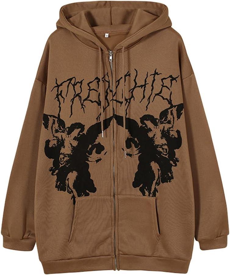 Kahverengi Gothic Text Oversize Hırka - Outlet