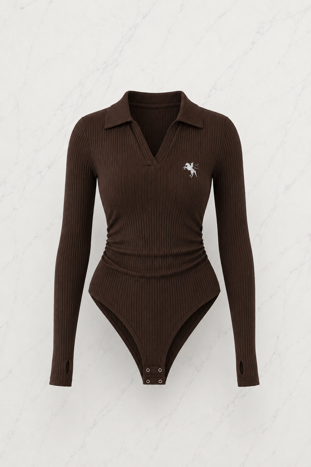 Kahverengi Steed Polo Yaka Parmak Geçirme Detaylı Bluz