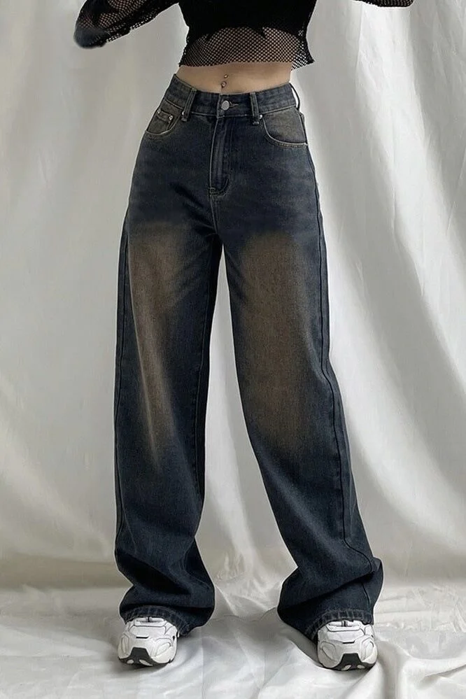 Kahverengi Yıkamalı Baggy Jean