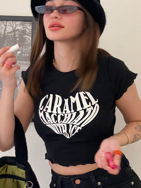 Kemer Boy Caramel Macchlato Baskılı Crop Bluz