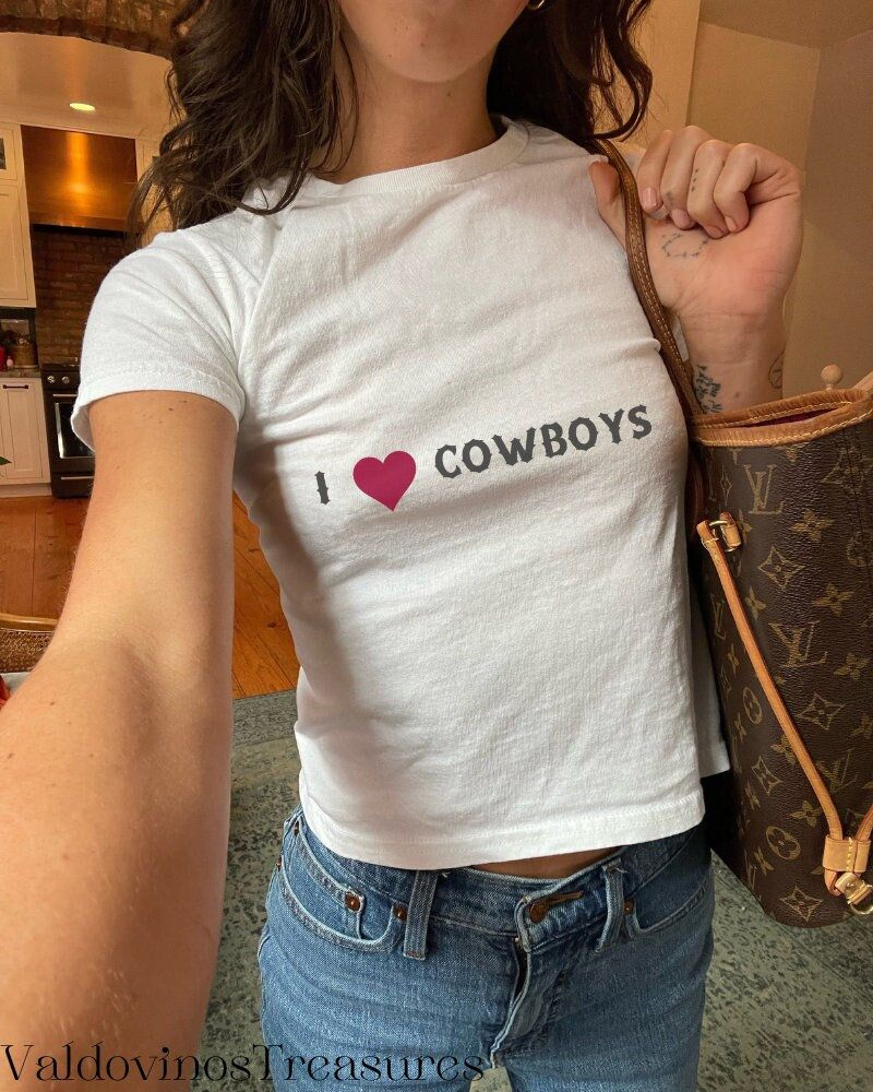 Kemer Boy I Love Cowboys Baskılı Crop Bluz