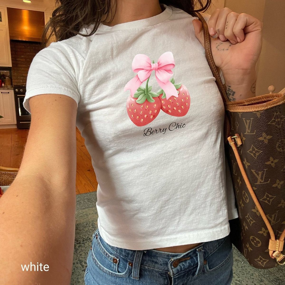 Kemer Boy Strawberry Baskılı Crop Bluz
