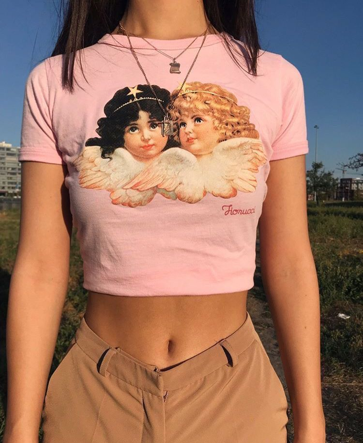 Kemer Boy Vintage Baby Angel Baskılı Crop Bluz